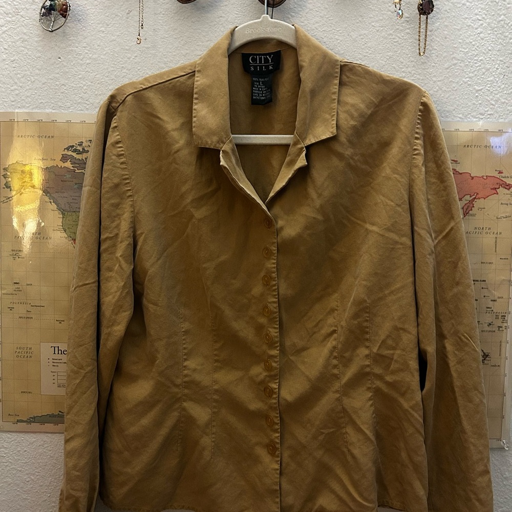 City Silk Mustard Button-Up Shirt